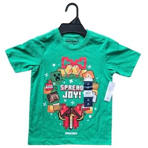 Minecraft “Spread Joy!” Christmas Tee Boys XS (4/5) Kelly Green NWT